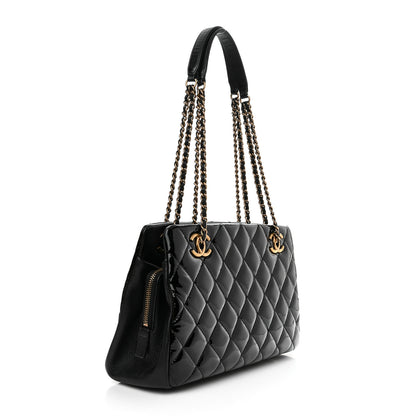 Chanel Patent Goatskin Quilted Small CC Eyelet Tote Black 2 of 9