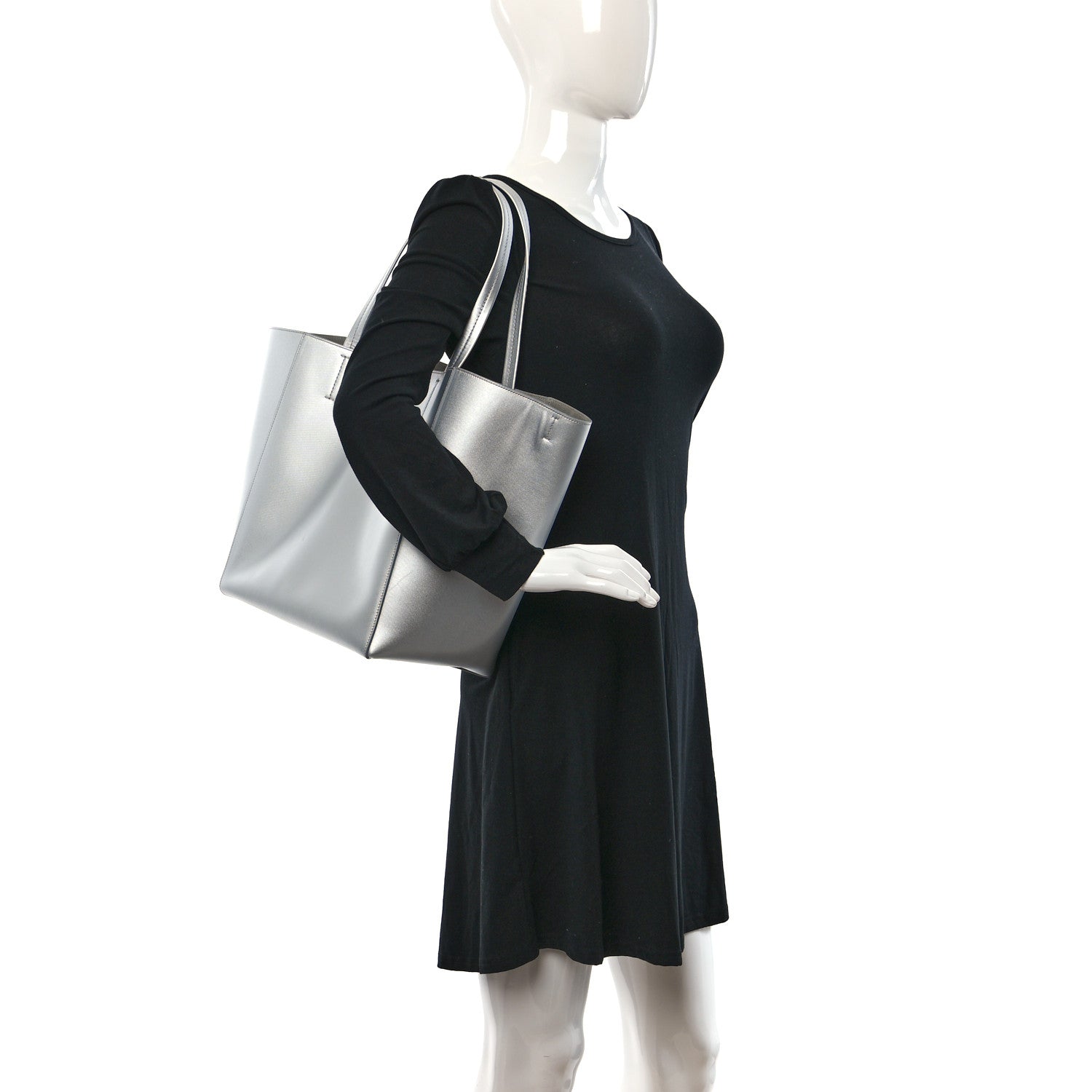 Celine Metallic Grained Calfskin Horizontal Cabas Phantom Silver 2 of 10