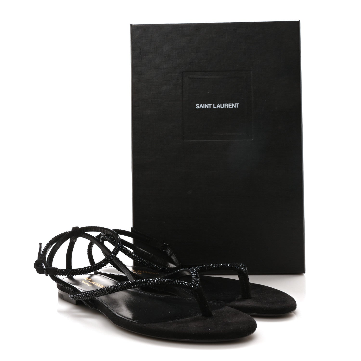 Saint Laurent Suede Calfskin Crystal Embellished Nadja Sandals 37.5 Black 9 of 9