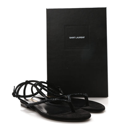 Saint Laurent Suede Calfskin Crystal Embellished Nadja Sandals 37.5 Black 9 of 9