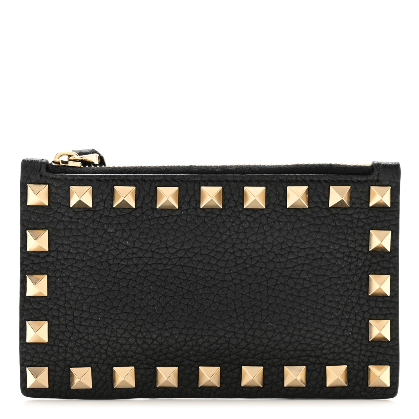 VALENTINO GARAVANI Pebbled Calfskin Rockstud Coin Case Card Holder Black