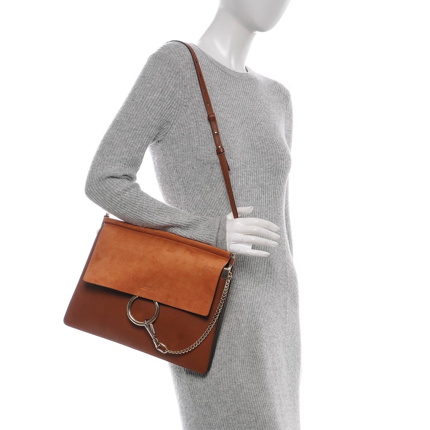Suede Calfskin Medium Faye Shoulder Bag Tobacco