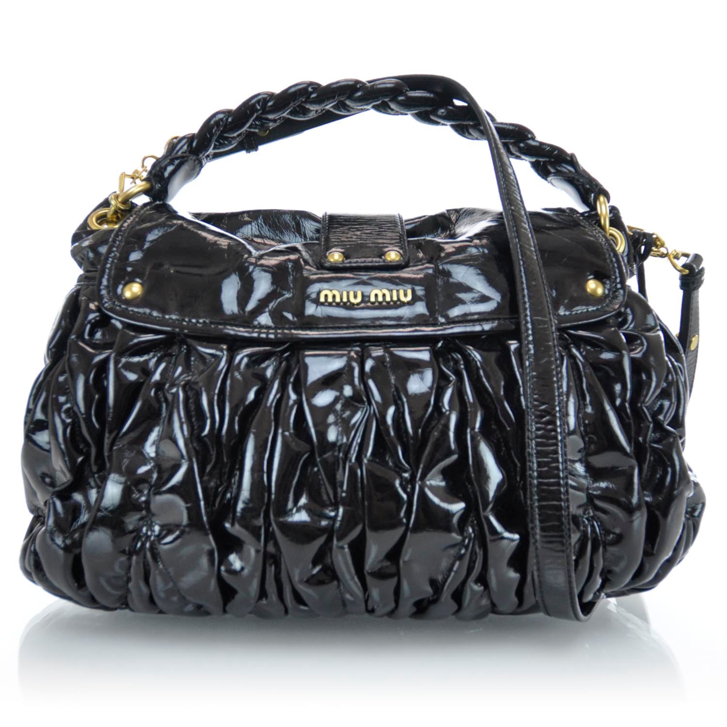 Miu Miu Patent Leather Matelasse Coffer Black 3 of 13