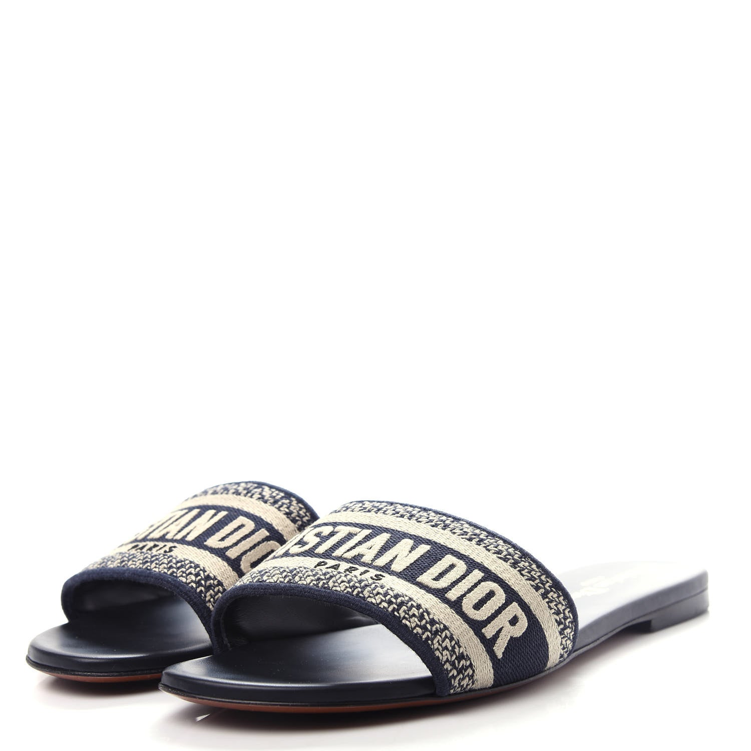 Christian Dior Canvas Embroidered Dway Mules Slide Sandals 38 Deep Blue 3 of 10