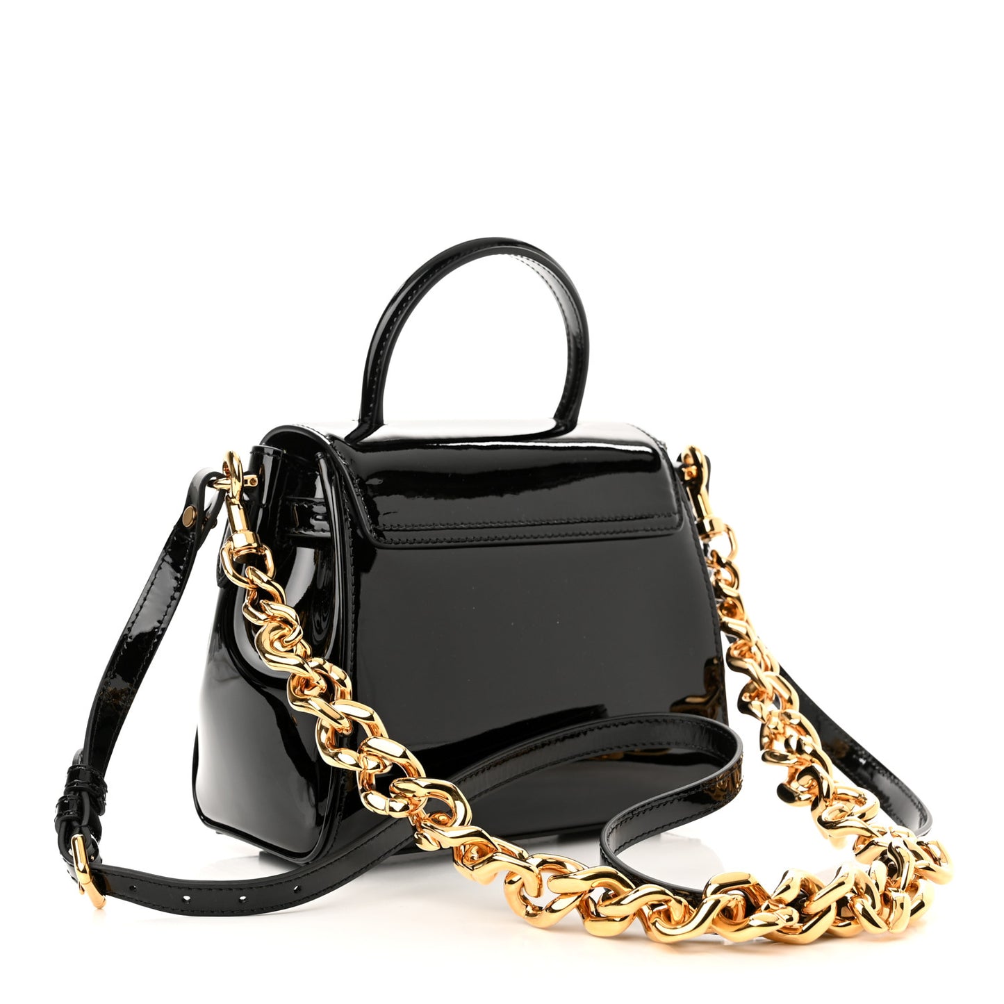 Patent Calfskin Small La Medusa Top Handle Bag Black