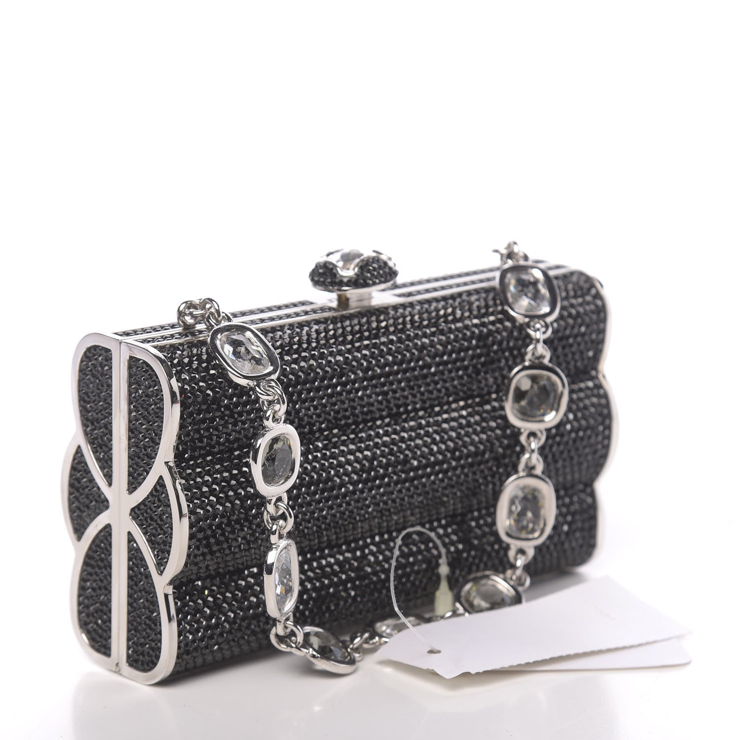 Judith Leiber Swarovski Crystal Cosmojet Minaudiere Clutch Black Silver 3 of 13
