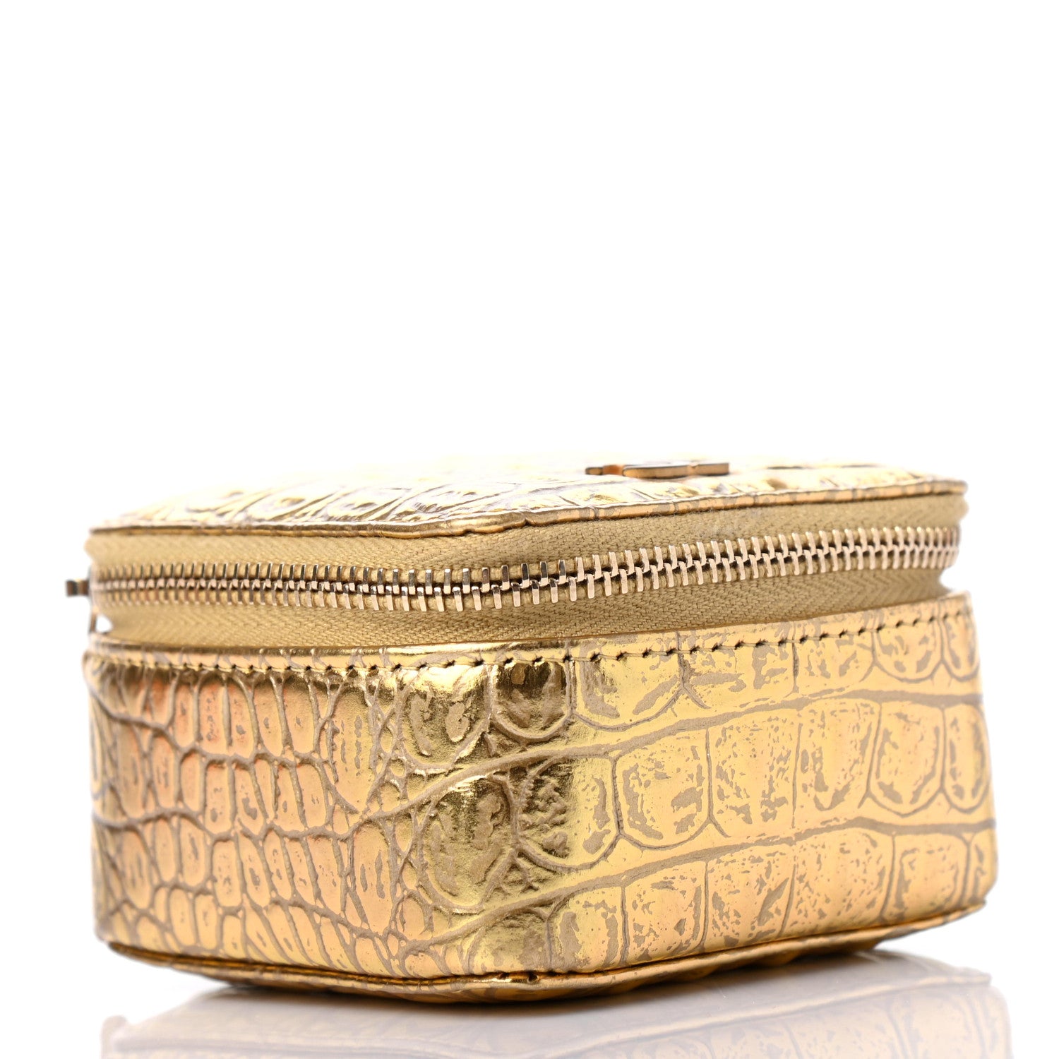 Chanel Metallic Calfskin Crocodile Embossed Cocodile Jewelry Travel Case Gold 3 of 4