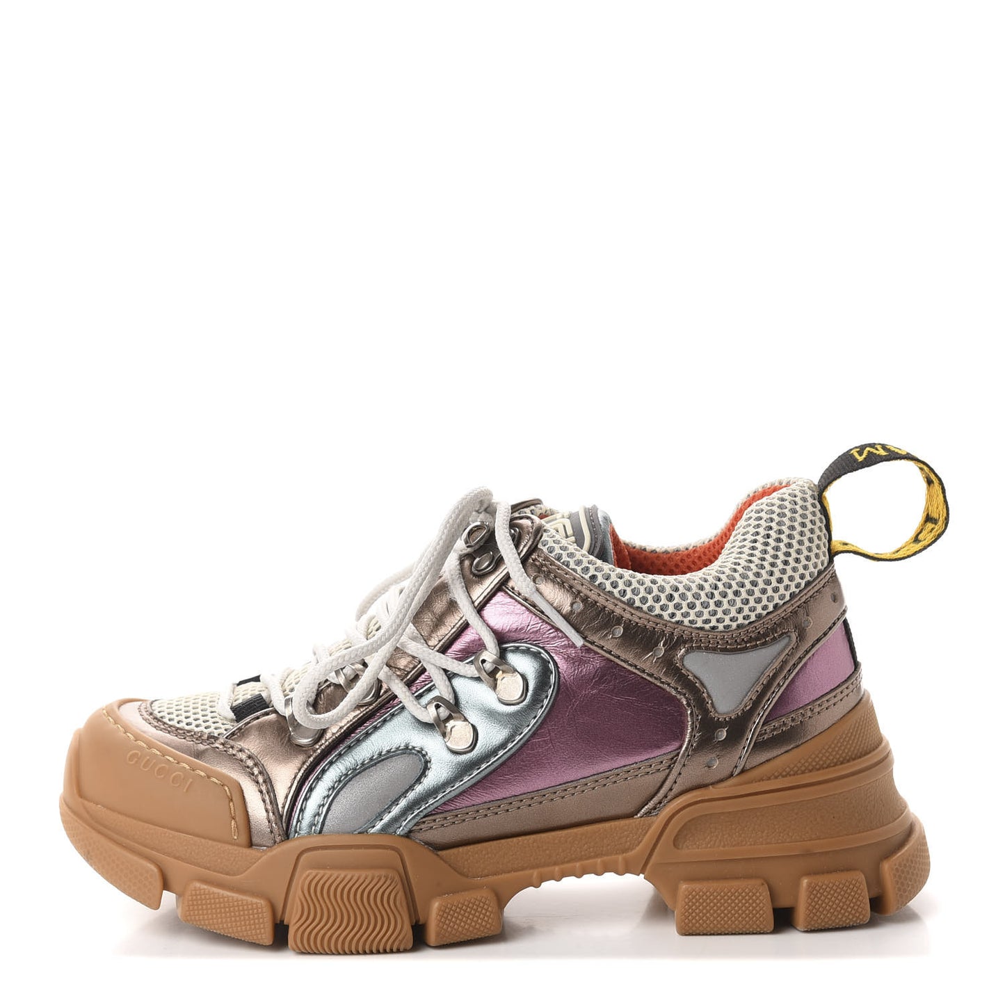 X SEGA Metallic Calfskin Mesh Womens Flashtrek Sneakers 35.5 Rame Mystic White Lago