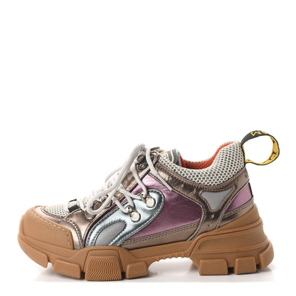 Gucci X SEGA Metallic Calfskin Mesh Womens Flashtrek Sneakers 35.5 Rame Mystic White Lago 1 of 8