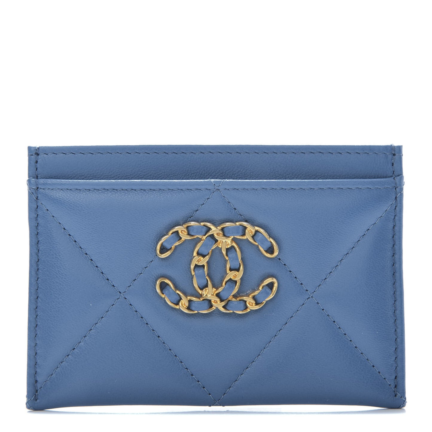 Lambskin Quilted 19 Card Holder Blue