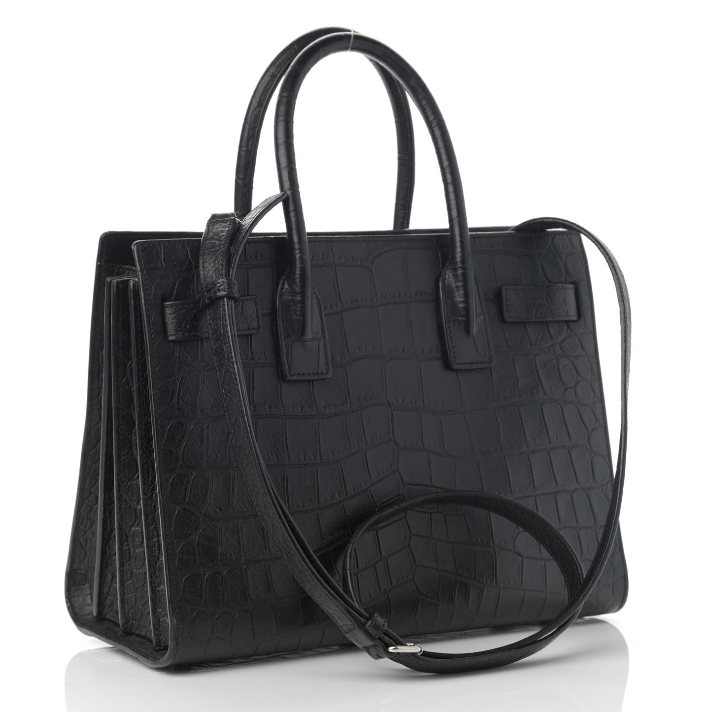 Calfskin Crocodile Embossed Baby Sac De Jour Black