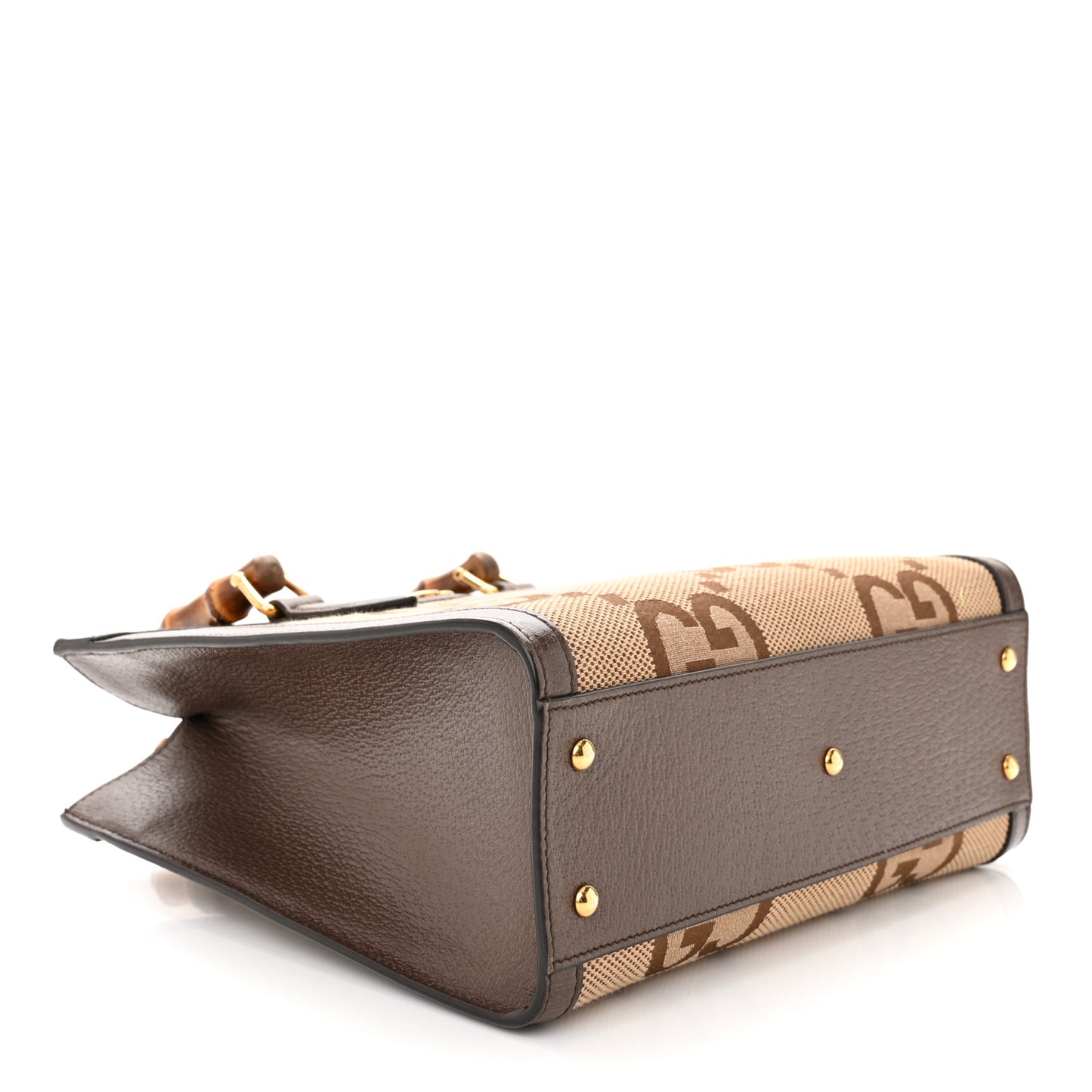 Monogram Jumbo GG Textured Dollar Calfskin Small Diana Tote Bag Camel Ebony New Acero
