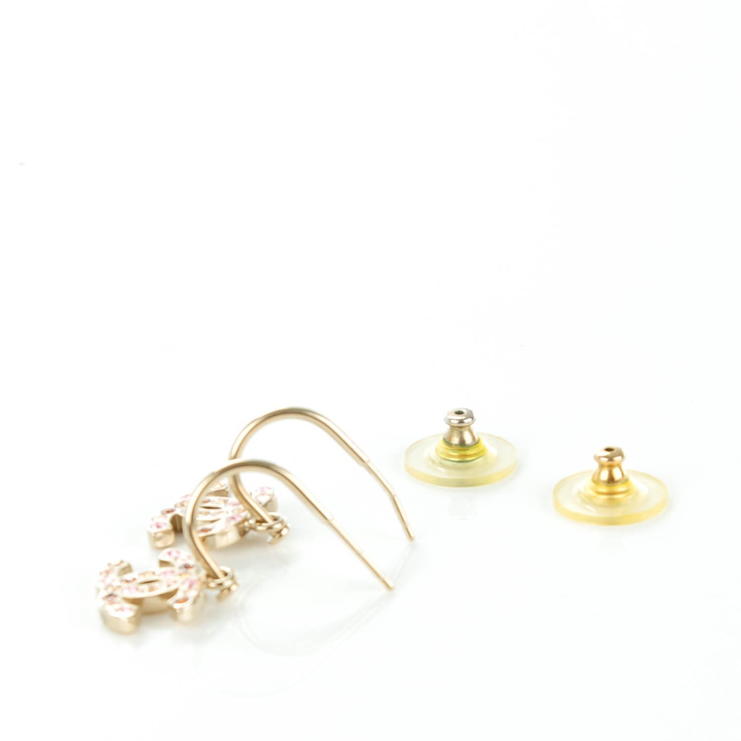 Chanel Crystal CC Hoop Earrings Gold Pink 3 of 5