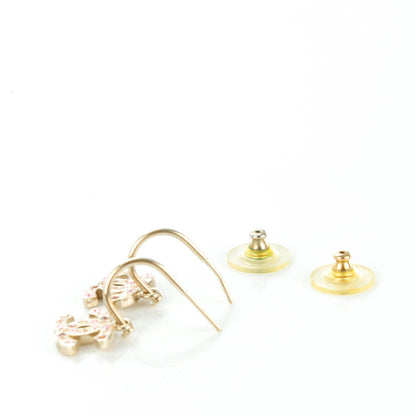 Chanel Crystal CC Hoop Earrings Gold Pink 3 of 5