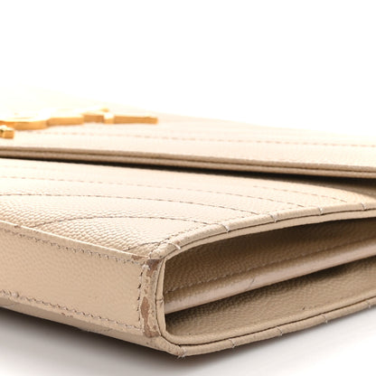 Saint Laurent Grain De Poudre Matelasse Chevron Monogram Chain Wallet Dark Latte 10 of 13