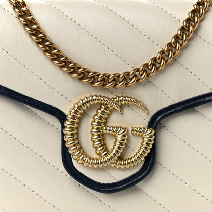 Gucci Vintage Effect Calfskin Matelasse Diagonal Torchon GG Marmont Chain Wallet Mystic White Blue Agata 8 of 12