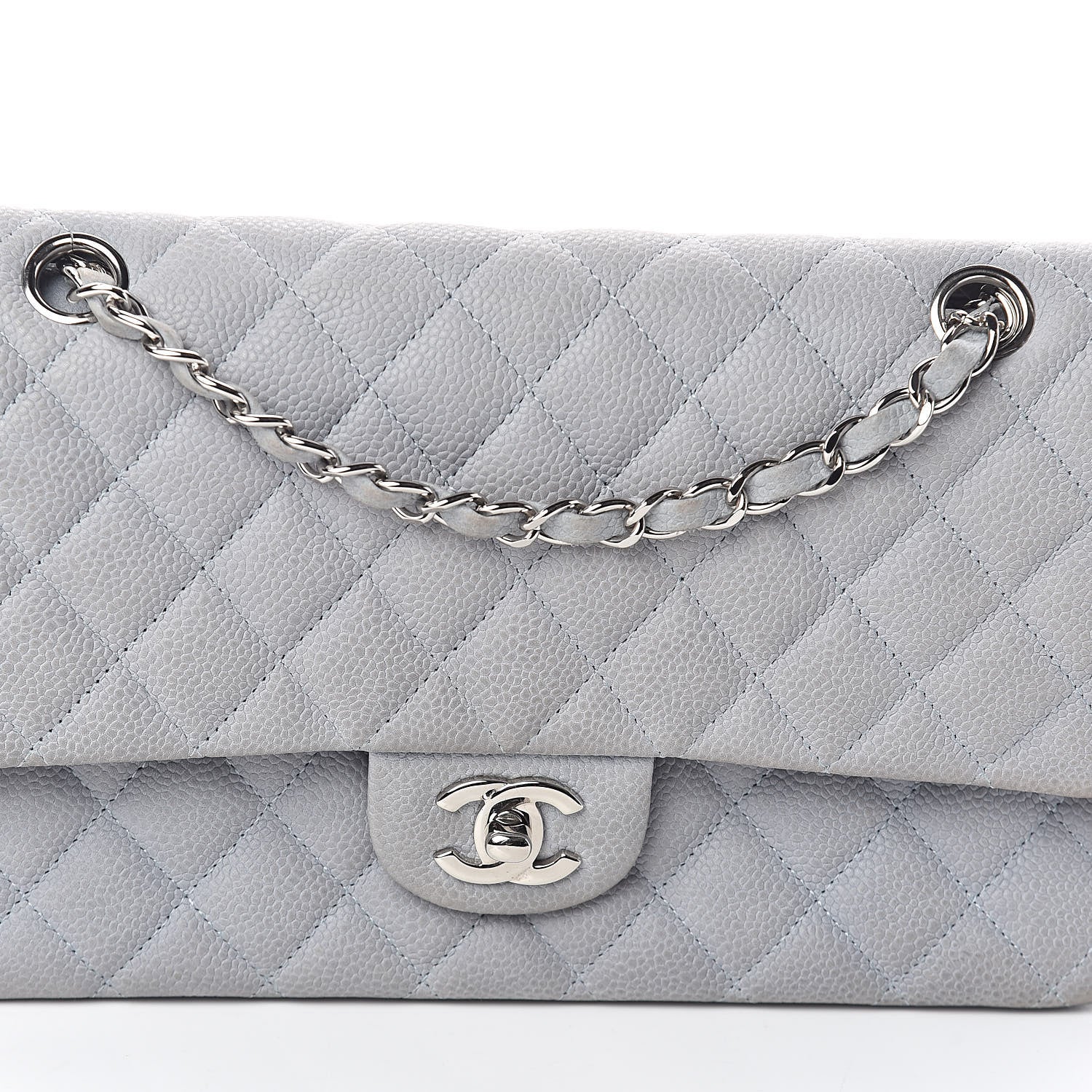 Chanel Iridescent Caviar Quilted Medium Double Flap Light Grey 8 of 15