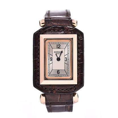 Hermes 18K Rose Gold Alligator 24mm Hauteville Quartz Watch 1 of 6