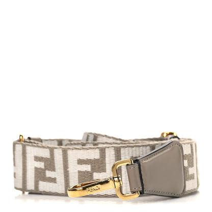Fendi Jacquard Ribbon Vitello King FF Bi-Color Intreccio Adjustable Strap You Dove White Anthracite 1 of 5