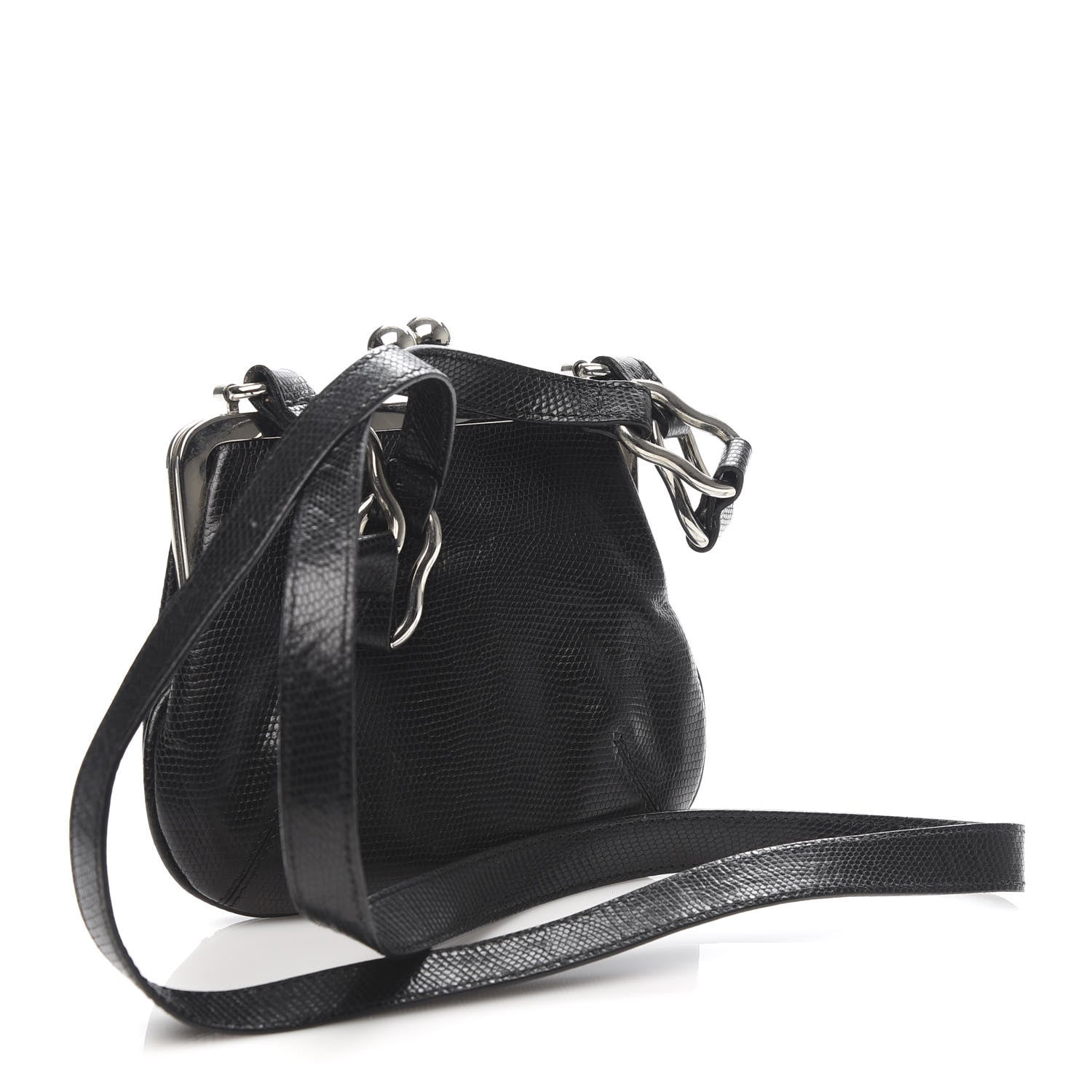 Burberry Calfskin Lizard Embossed Frame Crossbody Bag Black 3 of 12