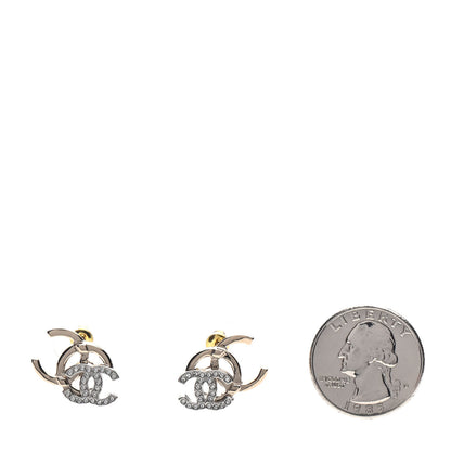 Chanel Crystal Double CC Earrings Gold Silver 2 of 5
