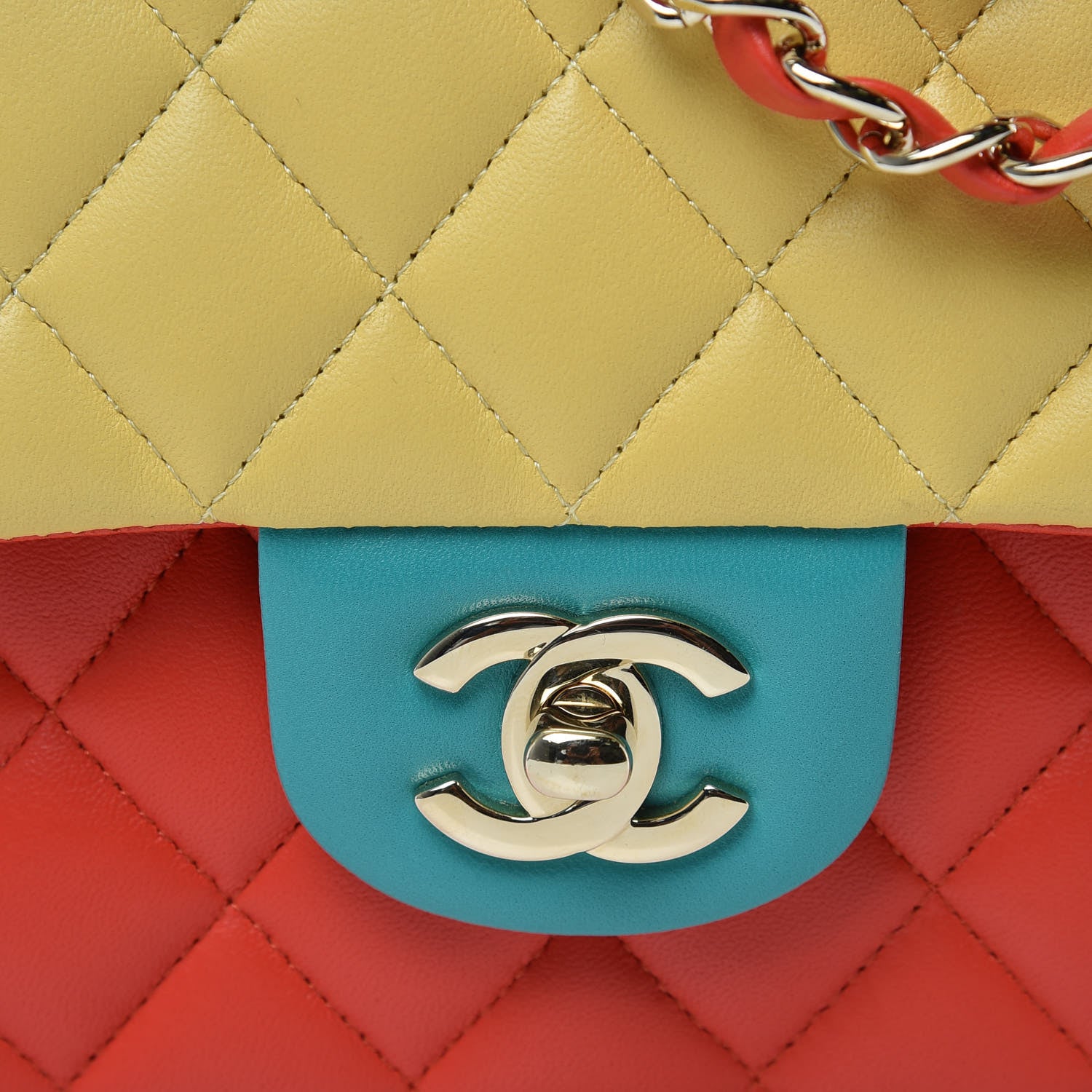 Chanel Lambskin Quilted Tri-Color Medium Double Flap Jaune Rouge Turquoise 9 of 12