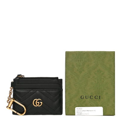 Gucci Calfskin Matelasse Chevron GG Marmont Key Case Card Holder Black 12 of 12