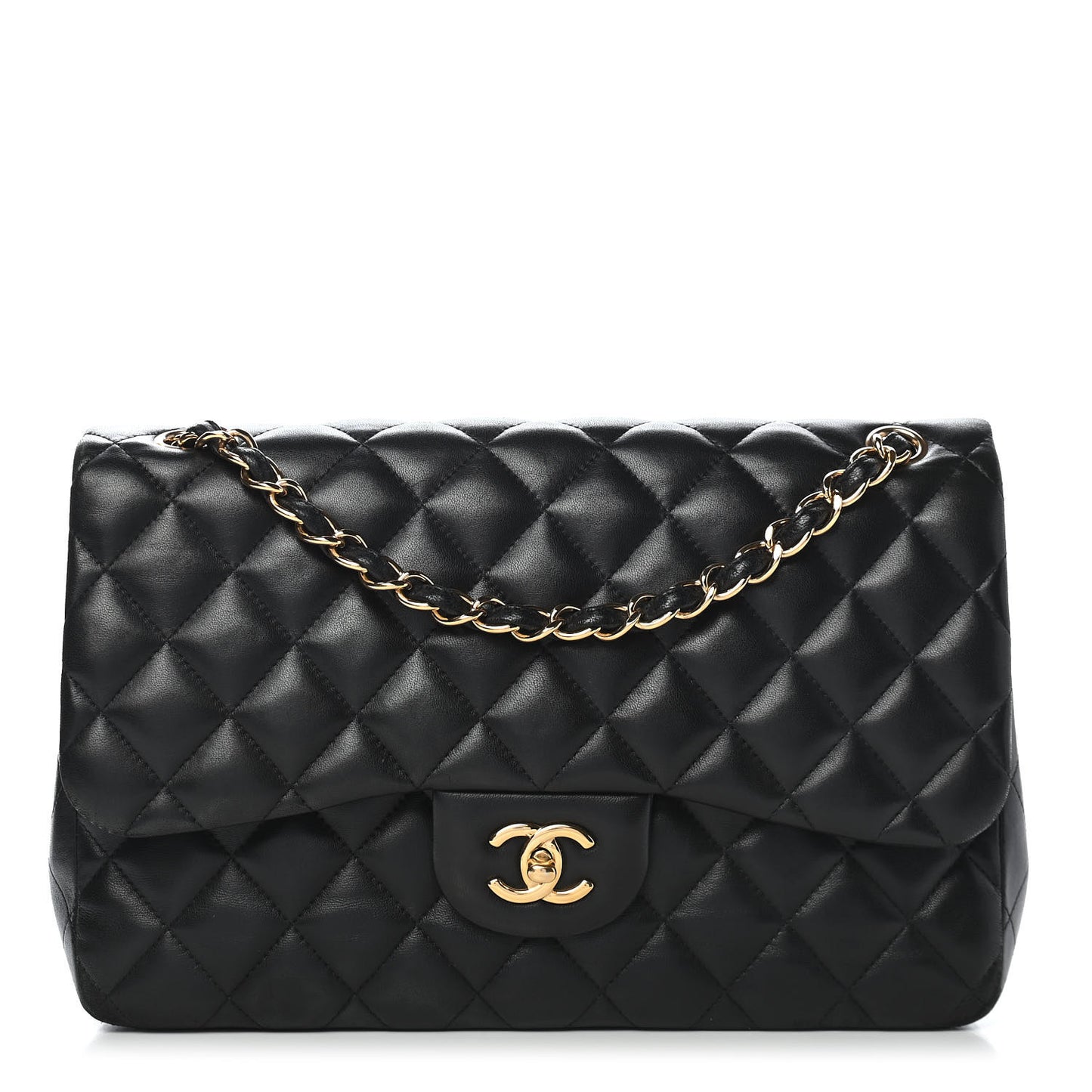 Lambskin Quilted Jumbo Double Flap Black