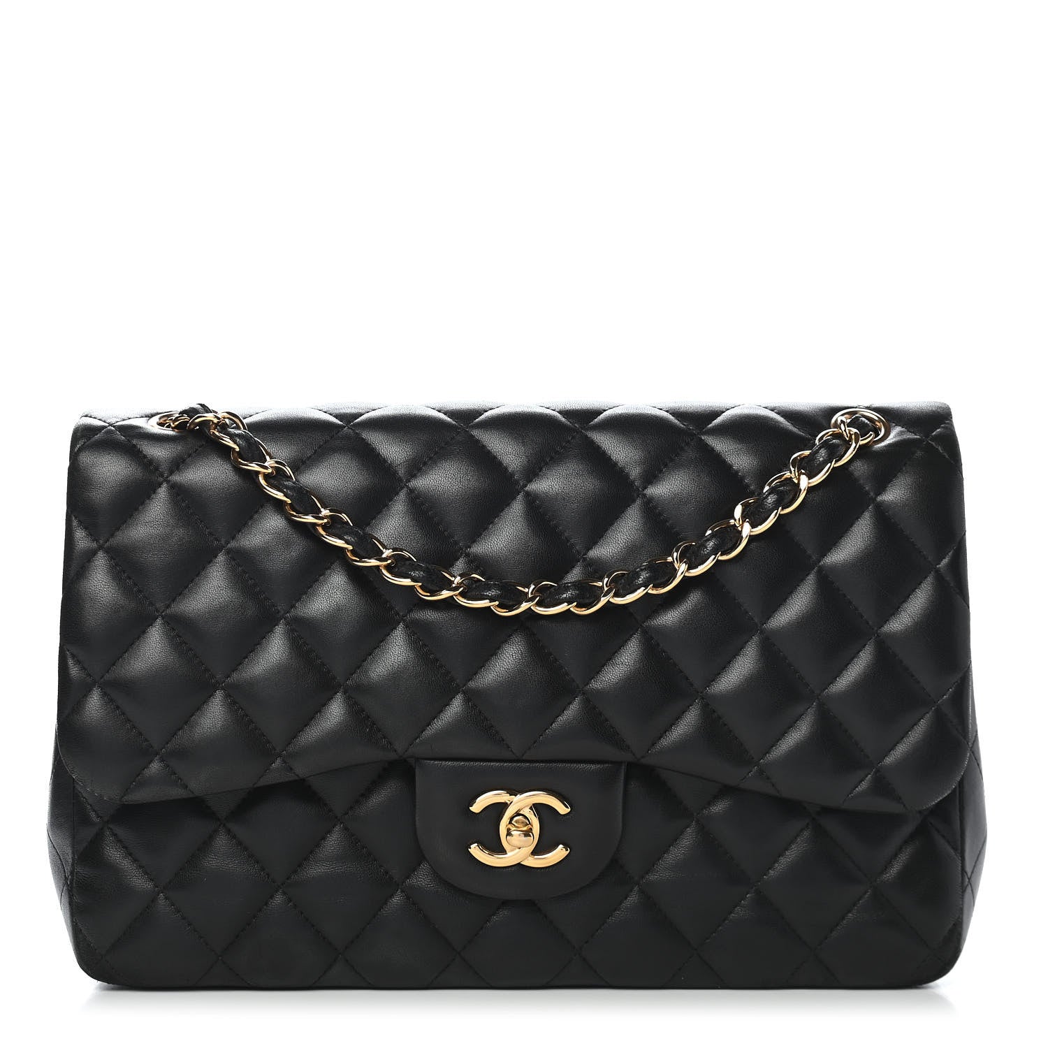 Chanel Lambskin Quilted Jumbo Double Flap Black 1 of 10