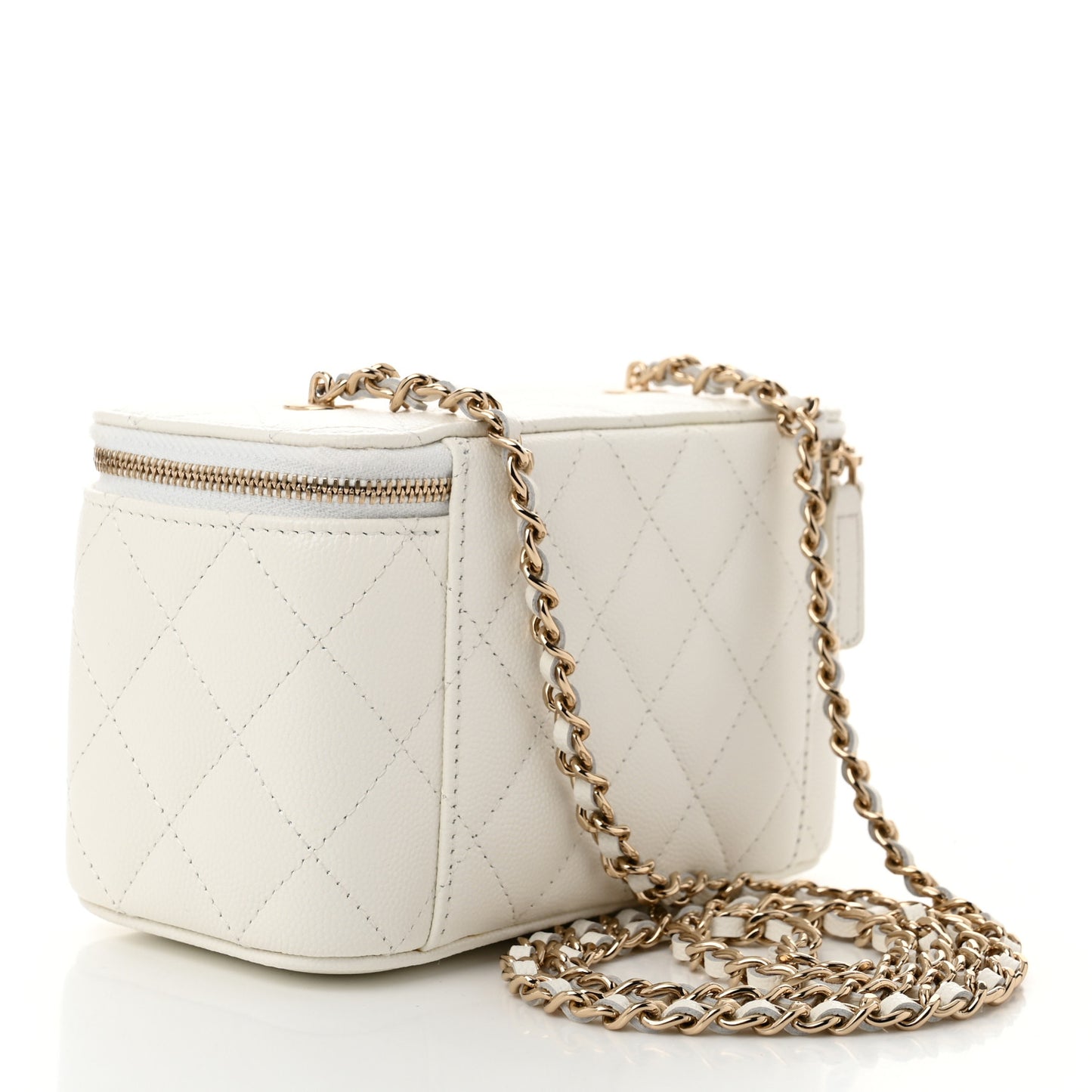 Caviar Quilted Small Vanity Case With Chain White