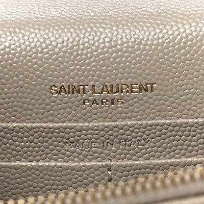 Saint Laurent Grain De Poudre Matelasse Chevron Monogram Envelope Chain Wallet Dark Beige 6 of 11