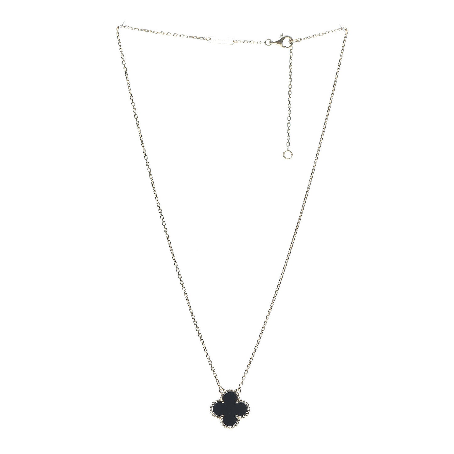18K Yellow Gold Black Onyx Vintage Alhambra Pendant Necklace