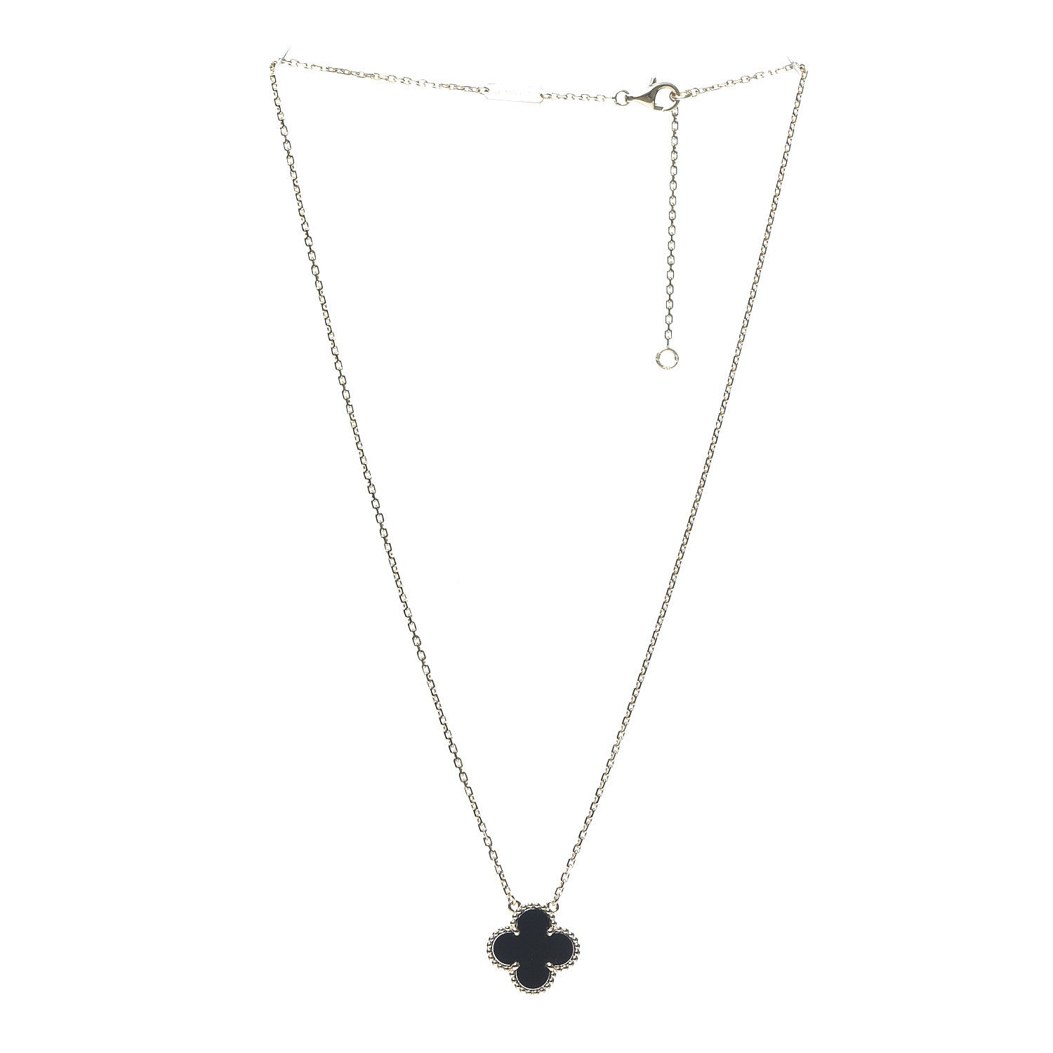 Van Cleef & Arpels 18K Yellow Gold Black Onyx Vintage Alhambra Pendant Necklace 2 of 5