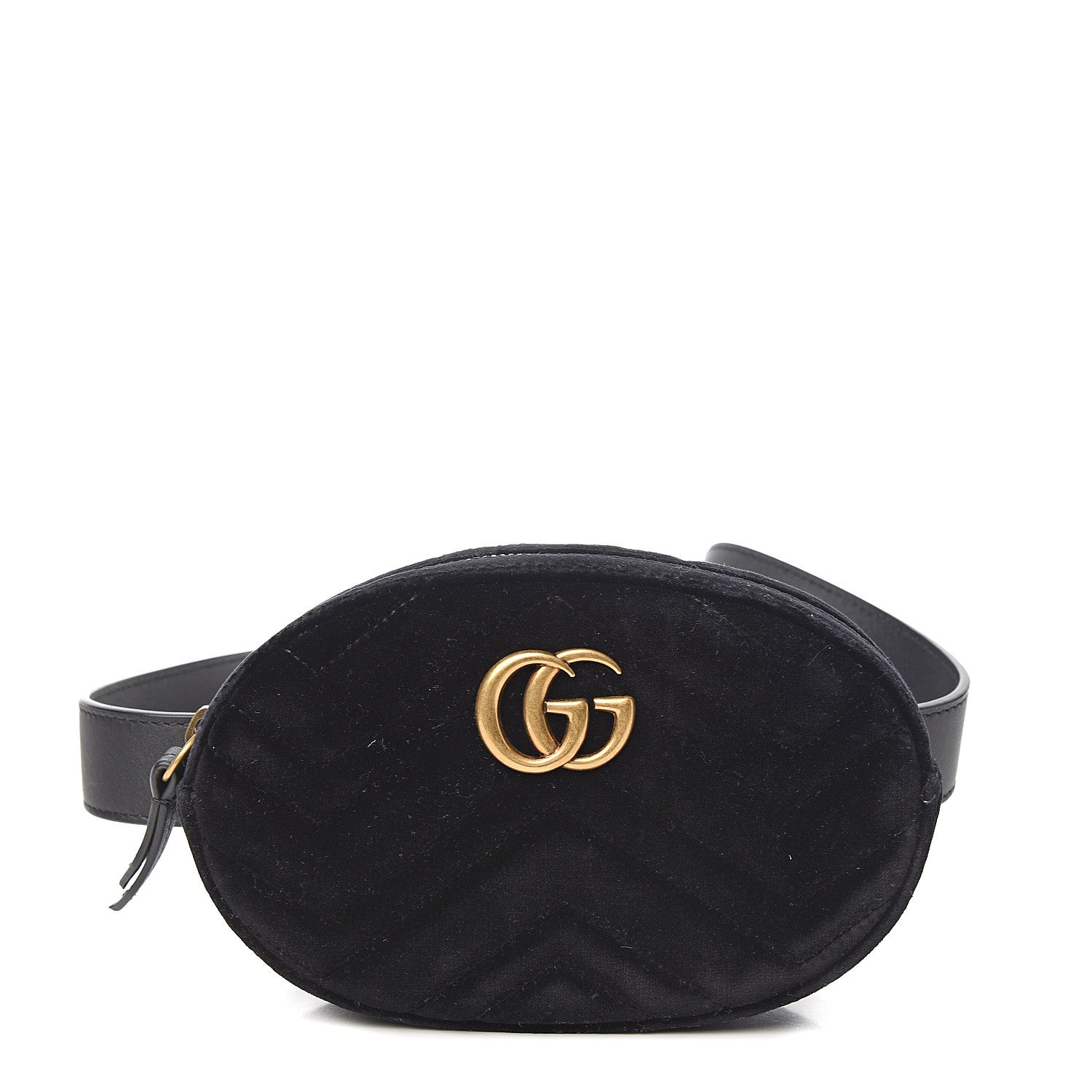 Gucci Velvet Matelasse GG Marmont Belt Bag 85 34 Black 1 of 8
