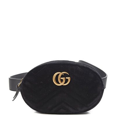 Gucci Velvet Matelasse GG Marmont Belt Bag 85 34 Black 1 of 8