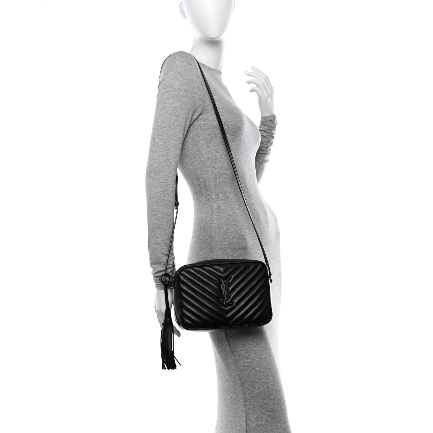 Saint Laurent Calfskin Matelasse Monogram Monochrome Lou Camera Bag Black 3 of 12