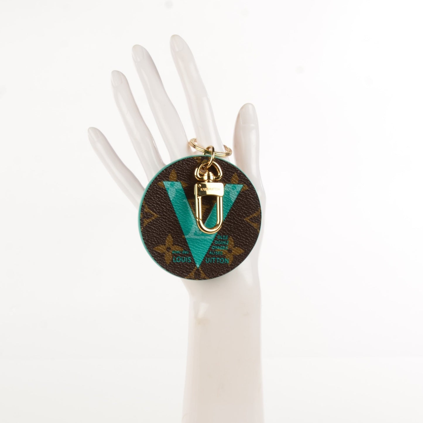 Monogram Illustre V Bag Charm Key Ring Turquoise