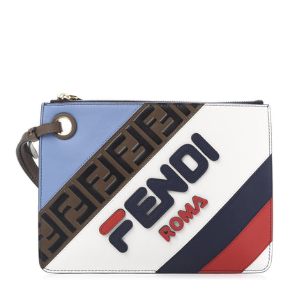 Fendi X FILA Vitello Century Mania Bi-Color FF 1974 Embossed Small Flat Clutch Nebula Blueberry Multicolor 1 of 11