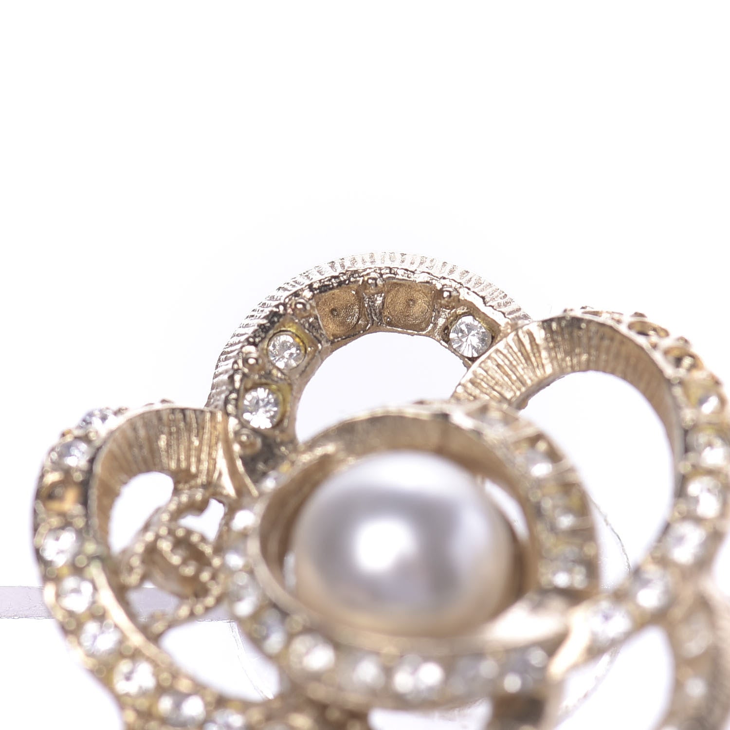 Chanel Crystal Pearl Camellia Earrings Gold 4 of 8