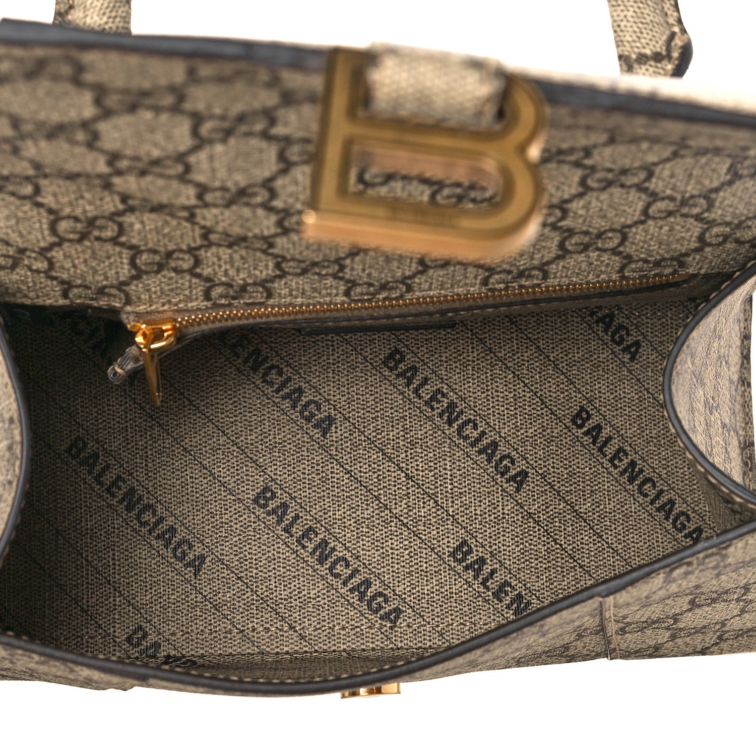 Balenciaga X GUCCI GG Supreme Monogram Small Hourglass Top Handle Bag Beige Ebony 8 of 17