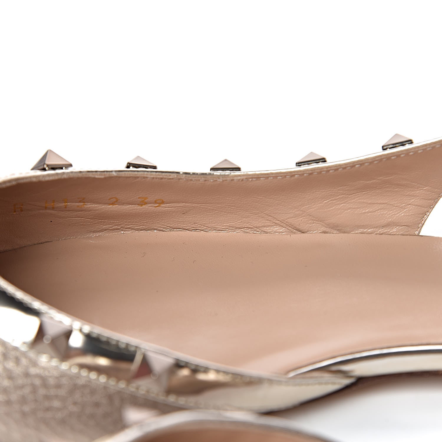 Valentino Garavani Metallic Pebbled Calfskin Patent Rockstud Slingback Flats 38 Skin 10 of 11