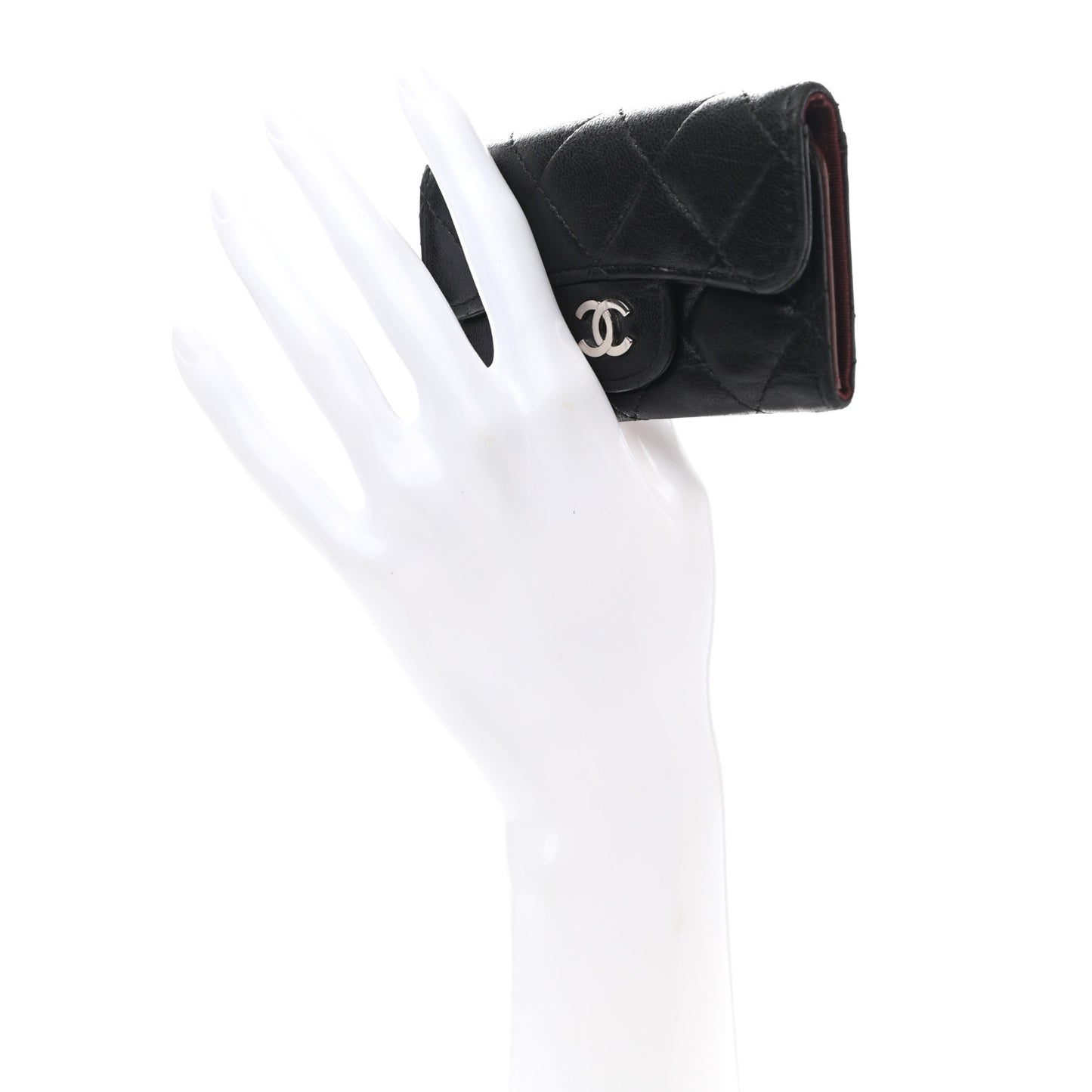 Lambskin Quilted 6 Key Holder Black