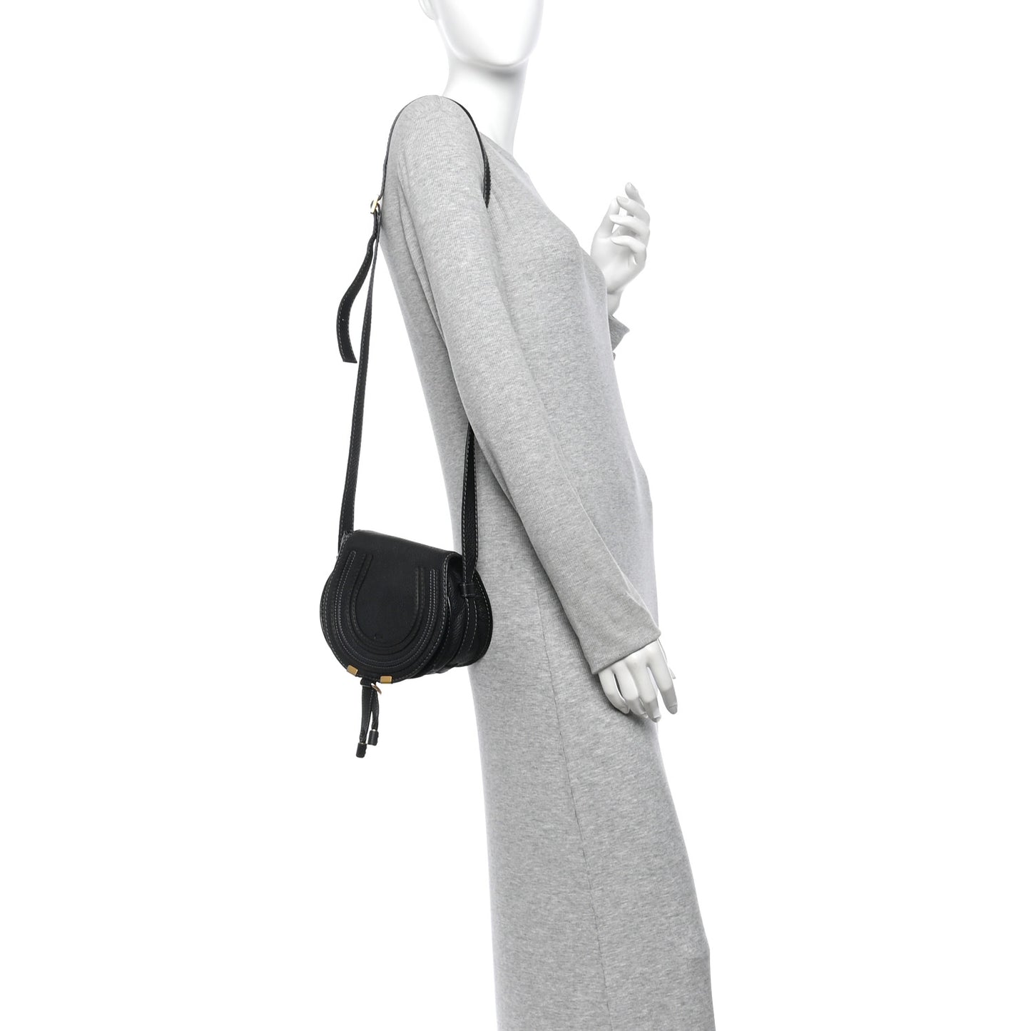 Grained Calfskin Small Marcie Saddle Bag Black