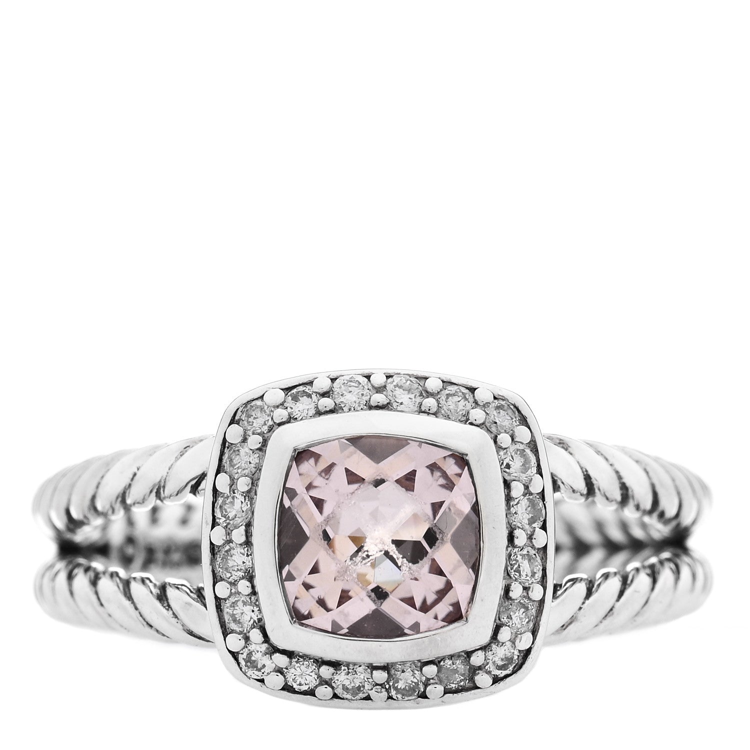 David Yurman Sterling Silver Diamond Morganite 7mm Petite Albion Ring 57 8 1 of 5