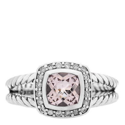 David Yurman Sterling Silver Diamond Morganite 7mm Petite Albion Ring 57 8 1 of 5