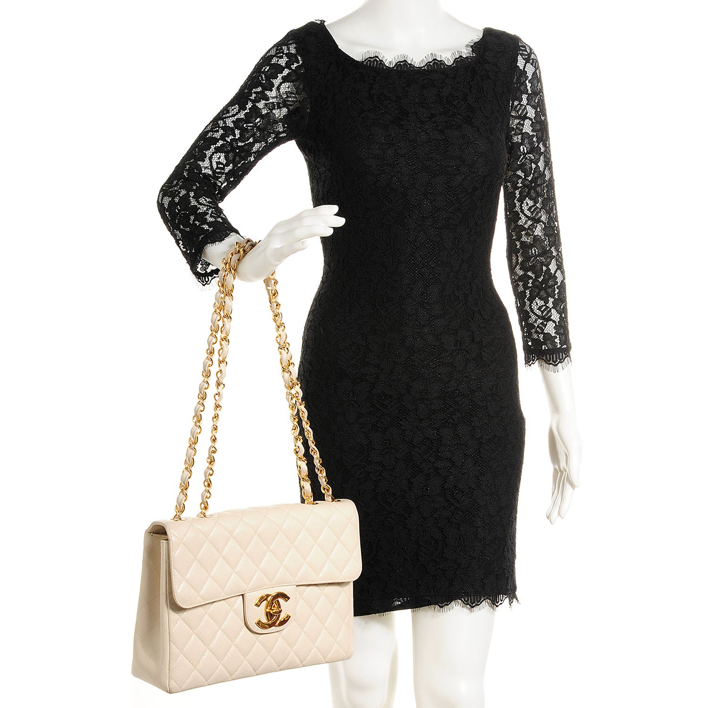 Caviar Jumbo Flap Light Beige