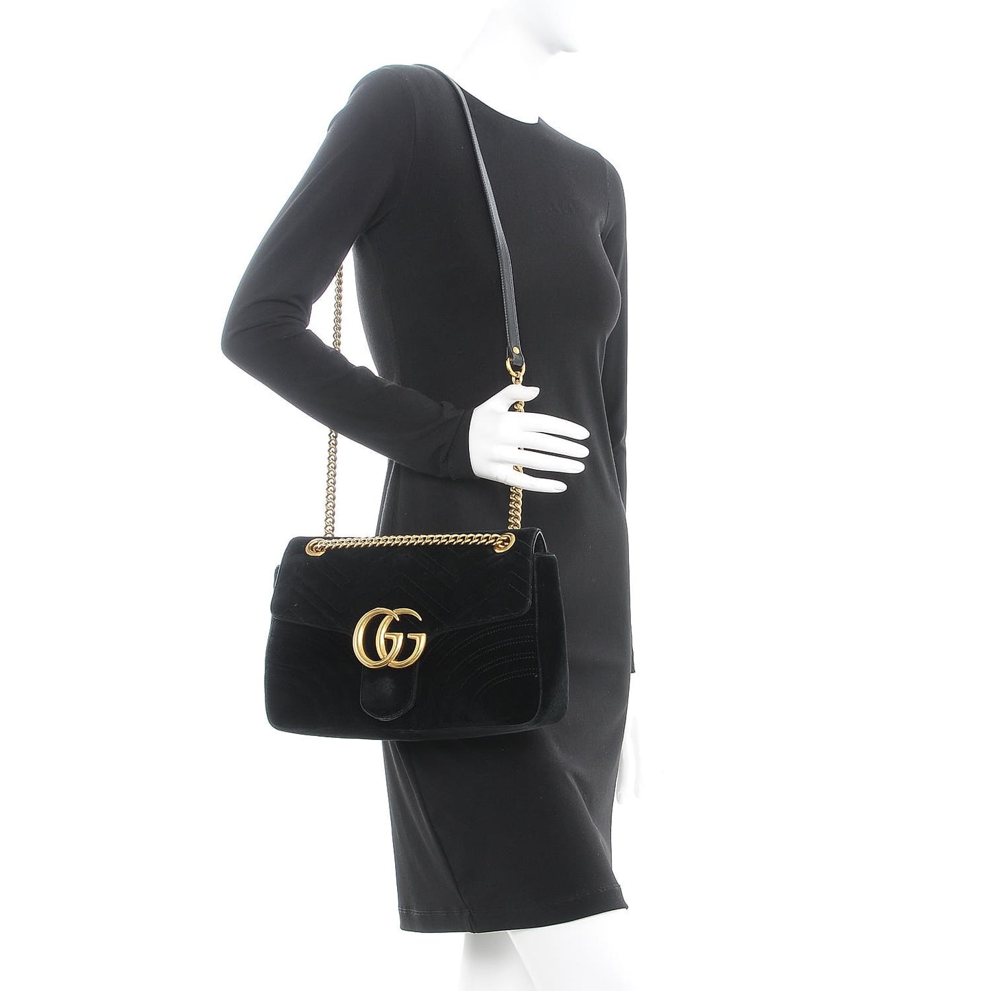 Velvet Matelasse Medium GG Marmont Shoulder Bag Black