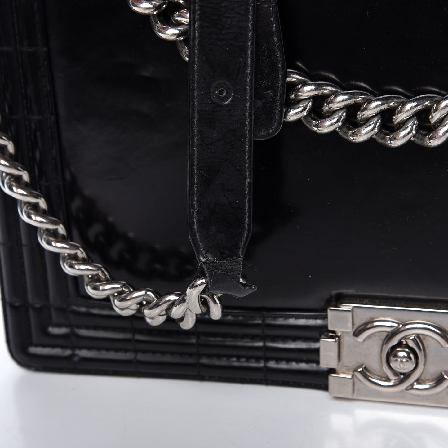 Glazed Calfskin Large Boy Flap Black