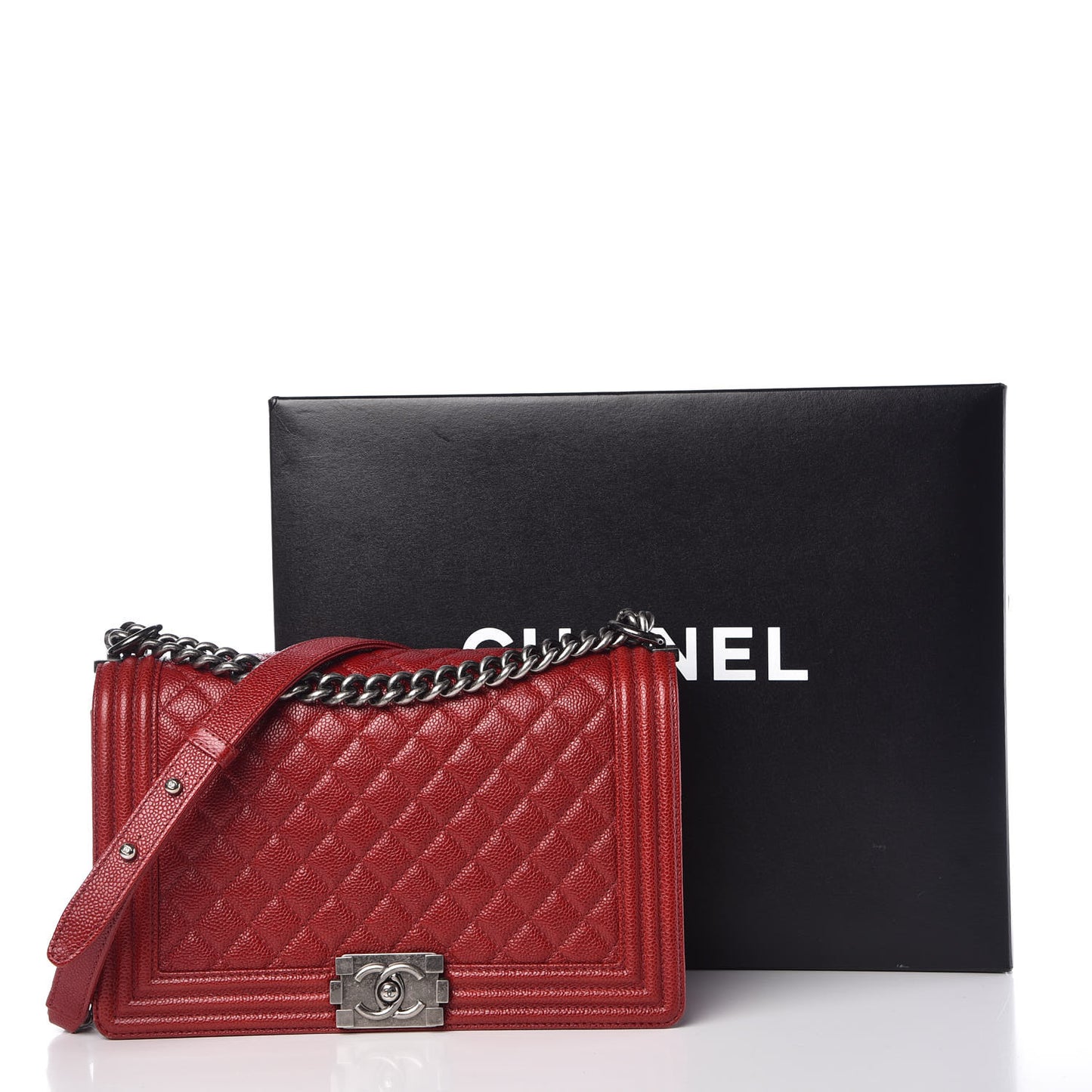 Caviar Quilted New Medium Boy Flap Red