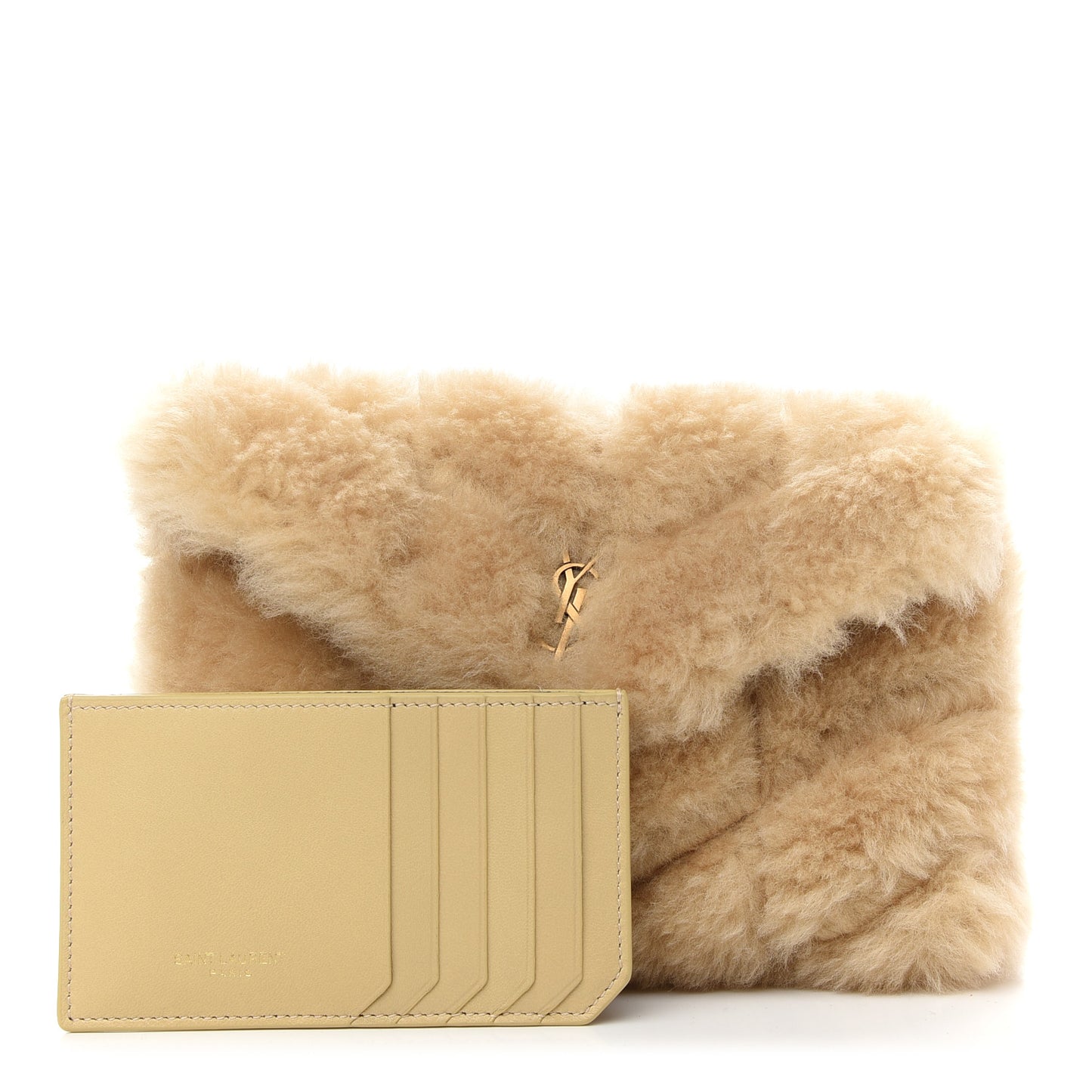 Shearling Quilted Monogram Loulou Puffer Pouch Clutch Natural Beige